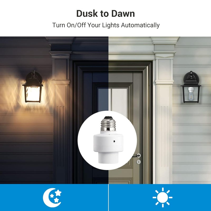 DEWENWILS Light Sensor Socket, Dusk to Dawn Sensor Socket, E26 E27 Light Bulb Socket for Light Fixtures, Compatible with Incandescent/CFL/LED/Halogen Bulbs, 4 Pack, ETL Listed - Image 2